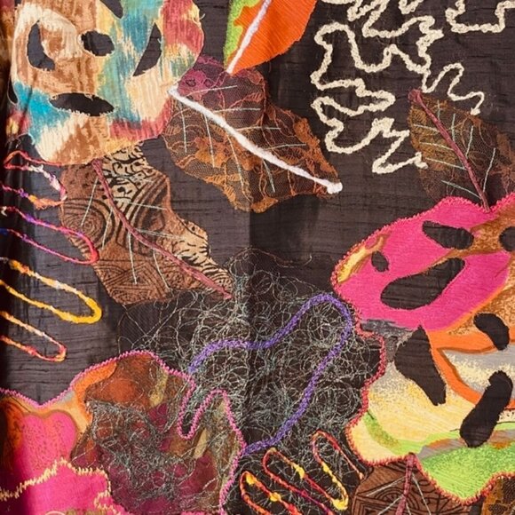 Chico's Pure Silk Embroidered Art to Wear Button Front Jacket Size L/12 - Picture 6 of 6